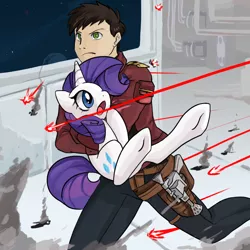 Size: 1750x1750 | Tagged: artist:bigbuxart, blaster, derpibooru import, fanfic, fanfic art, fight, gun, human, laser, oc, rarity, running, safe, smuggler, star wars