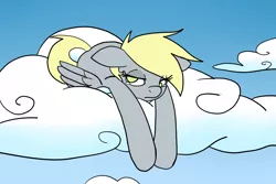 Size: 1088x728 | Tagged: safe, artist:reiduran, derpibooru import, derpy hooves, pegasus, pony, cloud, cloudy, crying, female, mare, sad, solo