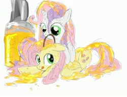 Size: 3911x2966 | Tagged: artist:darkponyfantasies, female, flutterbelle, fluttershy, lesbian, messy, oil, safe, shipping, sweetie belle, washing