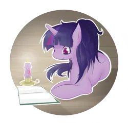 Size: 1021x983 | Tagged: alternate hairstyle, artist:v-invidia, book, candle, derpibooru import, ponytail, safe, solo, twilight sparkle