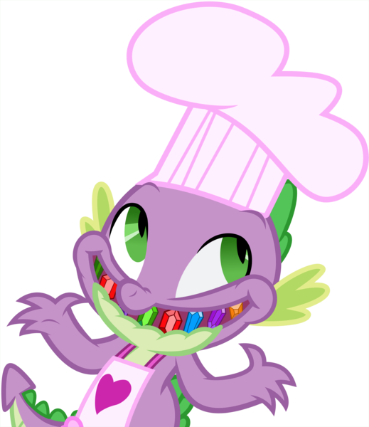 Size: 4327x5000 | Tagged: absurd resolution, apron, artist:ambassad0r, chef, chef's hat, clothes, derpibooru import, dragon, gem, hat, just for sidekicks, le ruse master, naked apron, safe, simple background, spike, .svg available, transparent background, vector