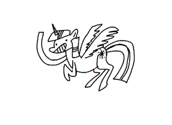 Size: 550x400 | Tagged: safe, artist:ciircuit, derpibooru import, twilight sparkle, twilight sparkle (alicorn), alicorn, pony, animated, cartoon, dumb running ponies, female, flapping, flying, happy, mare, monochrome, silly, silly pony, solo