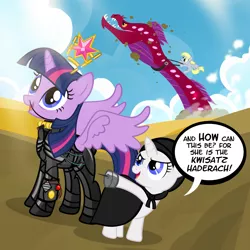 Size: 1200x1200 | Tagged: safe, artist:pixelkitties, derpibooru import, derpy hooves, sweetie belle, twilight sparkle, twilight sparkle (alicorn), alicorn, pony, quarray eel, sandworm, shai-hulud, unicorn, crossover, dune, female, gom jabbar, mare, melange, muad'derp, stillsuit