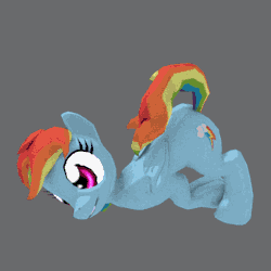 Size: 320x320 | Tagged: safe, artist:oddwarg, derpibooru import, rainbow dash, pegasus, pony, 3d, animated, cg, cgi, dumb running ponies, female, gif, low poly, mare, not salmon, scootie belle, wat