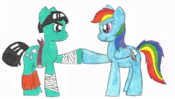 Size: 900x507 | Tagged: artist:the-ocean-sings, crossover, derpibooru import, hoofbump, naruto, ponified, rainbow dash, rock lee, safe