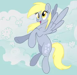 Size: 855x836 | Tagged: safe, artist:cluttercluster, derpibooru import, derpy hooves, pegasus, pony, female, mare, sky, solo