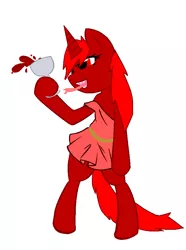 Size: 682x916 | Tagged: clothes, derpibooru import, dress, drunk, glass, oc, oc:bloodbath, safe, semi-anthro, simple background, unofficial characters only, white background, wine, wine glass