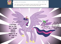 Size: 924x666 | Tagged: safe, artist:brutamod, derpibooru import, spike, twilight sparkle, twilight sparkle (alicorn), alicorn, dragon, pony, alicorn spike, alidragon, crown, element of magic, jewelry, meme, prince spike, regalia, trollface, winged spike, wings