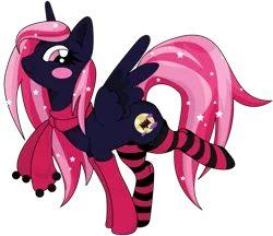 Size: 961x832 | Tagged: safe, artist:tripperwitch, derpibooru import, oc, unofficial characters only, alicorn, pony, alicorn oc, clothes, scarf, socks, solo, striped socks