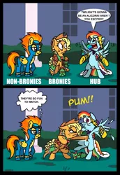 Size: 550x800 | Tagged: alicorn drama, applejack, artist:niban-destikim, comic, edit, exploitable meme, gala meme, meme, meta, rainbow dash, safe, spitfire