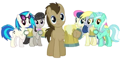 Size: 12000x6000 | Tagged: safe, artist:shinodage, derpibooru import, bon bon, derpy hooves, doctor whooves, lyra heartstrings, octavia melody, sweetie drops, time turner, vinyl scratch, earth pony, pegasus, pony, unicorn, absurd resolution, background six, bowtie, cider, cutie mark, female, hooves, horn, looking at you, male, mare, simple background, smiling, stallion, sunglasses, teeth, transparent background, vector, wings