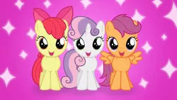 Size: 1920x1080 | Tagged: safe, artist:thatguy1945, derpibooru import, apple bloom, scootaloo, sweetie belle, earth pony, pegasus, pony, unicorn, adorabloom, cute, cutealoo, cutie mark crusaders, diasweetes, female, filly, looking at you, wallpaper, weapons-grade cute