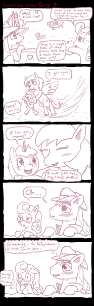 Size: 1024x3300 | Tagged: safe, artist:ficficponyfic, derpibooru import, carrot top, derpy hooves, dinky hooves, golden harvest, pegasus, pony, carrotburn, comic, derpyburn, derpytop, equestria's best mother, female, lesbian, mare, shipping, there's something about derpy