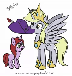 Size: 974x1024 | Tagged: safe, artist:mysteryrose, derpibooru import, derpy hooves, alicorn, pony, unicorn, 30 minute art challenge, alicornified, derpicorn, filly, hat, muffin queen, race swap, wings