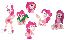Size: 2500x1538 | Tagged: safe, artist:trinityinyang, derpibooru import, pinkie pie, human, check mark, collage, converse, crazy face, diaper, facial expressions, generation leap, happy, humanized, image, nervous, pinkamena diane pie, png, sad, scared, sitting, solo