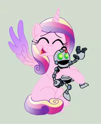 Size: 1208x1477 | Tagged: artist:dragonblood6400, clank, crossover, derpibooru import, hug, princess cadance, ratchet and clank, safe