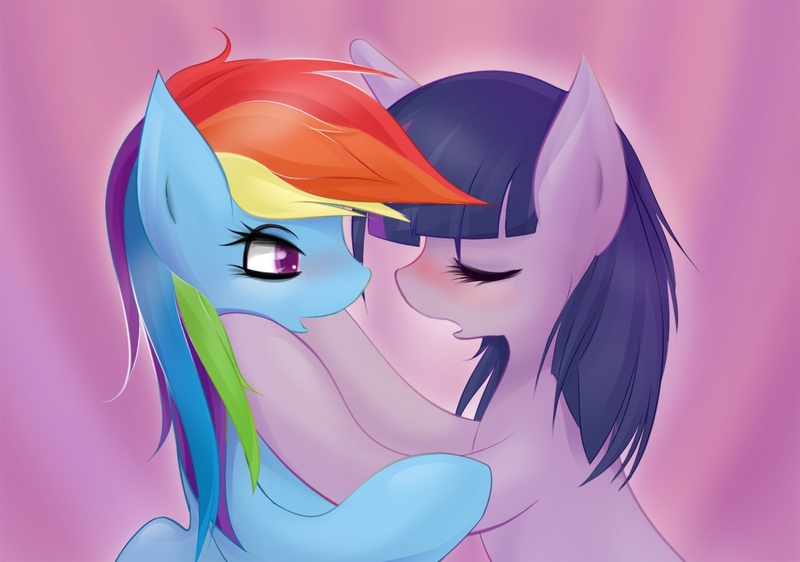 Size: 1201x844 | Tagged: safe, artist:v-invidia, derpibooru import, rainbow dash, twilight sparkle, blushing, female, imminent kissing, lesbian, shipping, twidash