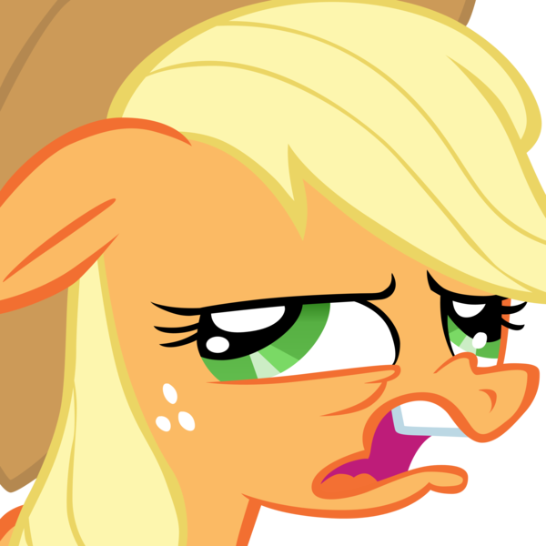 Size: 4000x4000 | Tagged: safe, artist:shelltoon, derpibooru import, applejack, earth pony, pony, absurd resolution, derp, disgusted, faic, female, floppy ears, freckles, frown, mare, nose wrinkle, open mouth, reaction image, simple background, solo, transparent background, vector
