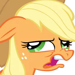 Size: 4000x4000 | Tagged: safe, artist:shelltoon, derpibooru import, applejack, earth pony, pony, absurd resolution, derp, disgusted, faic, female, floppy ears, freckles, frown, mare, nose wrinkle, open mouth, reaction image, simple background, solo, transparent background, vector