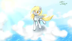 Size: 1920x1080 | Tagged: dead source, safe, artist:xcopyen002, derpibooru import, derpy hooves, pegasus, pony, cloud, cloudy, colored pupils, female, mare, smiling, solo