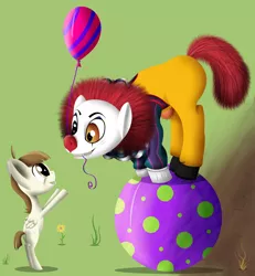 Size: 2914x3157 | Tagged: artist:super-zombie, ball, balloon, clown, crossover, derpibooru import, featherweight, it, pennywise, ponified, ponywise, safe, this will end in tears and/or death