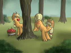 Size: 1024x768 | Tagged: 30 minute art challenge, applebucking, applejack, artist:aeritus, clone, derpibooru import, safe