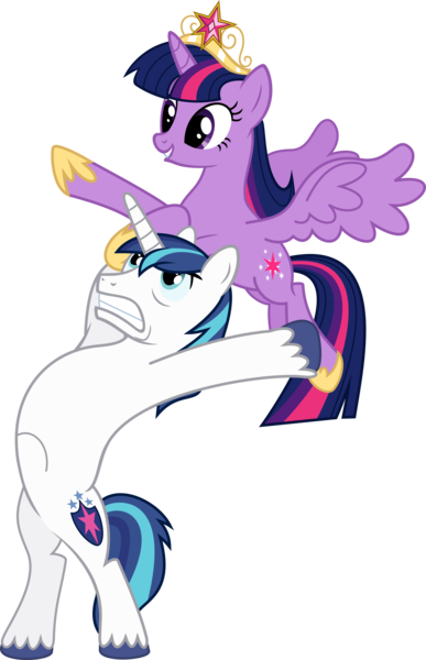 Size: 3077x4767 | Tagged: safe, derpibooru import, shining armor, twilight sparkle, twilight sparkle (alicorn), alicorn, pony, absurd resolution, bbbff, big crown thingy, epic sister tossing, epic wife tossing, fastball special, female, jewelry, mare, regalia, simple background, transparent background, vector