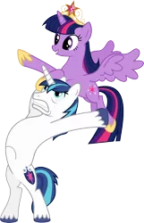 Size: 3077x4767 | Tagged: safe, derpibooru import, shining armor, twilight sparkle, twilight sparkle (alicorn), alicorn, pony, absurd resolution, bbbff, big crown thingy, epic sister tossing, epic wife tossing, fastball special, female, jewelry, mare, regalia, simple background, transparent background, vector