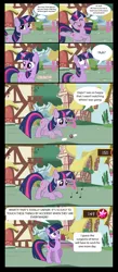 Size: 1000x2299 | Tagged: safe, artist:ponysalute, derpibooru import, twilight sparkle, parasprite, breaking the bank, comic, crack is cheaper, gameloft, missing horn