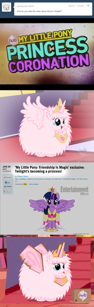 Size: 650x2124 | Tagged: safe, artist:mixermike622, derpibooru import, twilight sparkle, twilight sparkle (alicorn), oc, oc:fluffle puff, alicorn, pony, tumblr:ask fluffle puff, ask, cardboard wings, comic, fake horn, fake wings, female, mare, tumblr