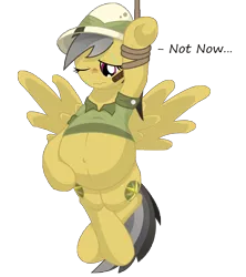 Size: 9600x10800 | Tagged: absurd resolution, artist:xniclord789x, belly, blushing, both cutie marks, crossed legs, cutie mark, daring do, derpibooru import, hat, labor, one eye closed, pith helmet, pregnant, safe, simple background, spread wings, sweat, transparent background, whip, wink