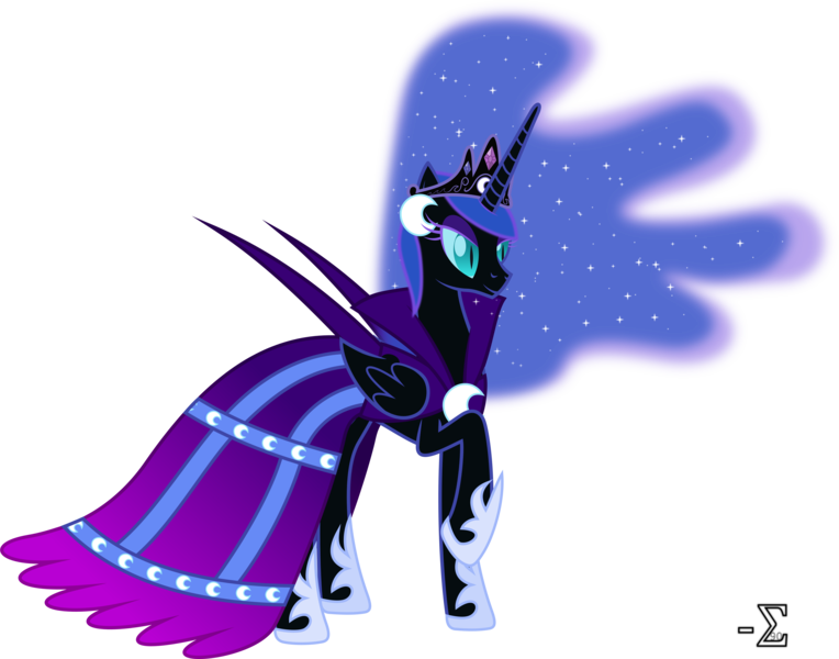 Size: 10880x8550 | Tagged: absurd resolution, artist:90sigma, clothes, dress, gala dress, nightmare moon, princess luna, raised hoof, safe, simple background, solo, transparent background, vector