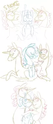 Size: 386x890 | Tagged: artist:spiderish, derpibooru import, female, flam, flamtrix, flaxie, flim, flim flam brothers, flixie, male, polyamory, safe, shipping, sketch, sleeping, straight, trixie