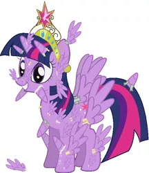 Size: 605x700 | Tagged: safe, artist:flash-draw, derpibooru import, edit, twilight sparkle, twilight sparkle (alicorn), alicorn, pony, alicorn body part overdrive, alicorn drama, alicorn edit, alicorn overdose, all of the horns, all of the wings, big crown thingy, duct tape, element of harmony, element of magic, female, glue, grin, mare, nightmare fuel, omnicorn, simple background, smiling, solo, spread wings, squee, tape, this isn't even my final form, vector, wat, what has science done, white background
