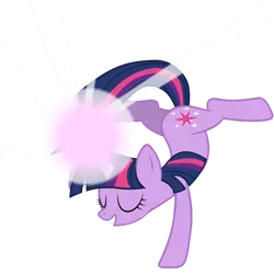 Size: 900x900 | Tagged: safe, artist:yanoda, derpibooru import, twilight sparkle, pony, unicorn, the crystal empire, active stretch, eyes closed, female, flexible, glowing horn, handstand, magic, mare, simple background, splits, transparent background, unicorn twilight, vector