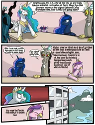 Size: 1164x1526 | Tagged: artist:crystal-secret, comic, derpibooru import, discord, employer meme, exploitable meme, hejibits, princess cadance, princess celestia, princess luna, queen chrysalis, safe, tenchi muyo, trixie, twilight sparkle, vulgar