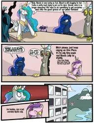 Size: 1164x1526 | Tagged: anime, artist:crystal-secret, comic, derpibooru import, discord, employer meme, exploitable meme, hejibits, princess cadance, princess celestia, princess luna, queen chrysalis, safe, shonen jump, trixie, twilight sparkle, vulgar