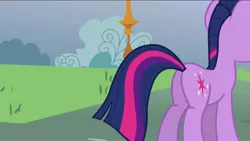 Size: 1136x640 | Tagged: safe, derpibooru import, screencap, twilight sparkle, pony, unicorn, magic duel, butt, female, mare, plot, solo, twibutt, unicorn twilight