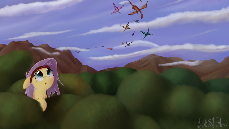 Size: 1280x720 | Tagged: artist:mattatatta, derpibooru import, dragon, fluttershy, safe, survivor shy