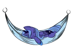 Size: 960x704 | Tagged: dead source, safe, artist:linkling, artist:mcclakken, derpibooru import, princess luna, pony, filly, hammock, simple background, sleeping, solo, woona