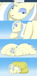 Size: 2000x4120 | Tagged: safe, artist:lesang, derpibooru import, oc, oc:belle bottom, unofficial characters only, pony, unicorn, ask belle bottom, dream, fat, filly, impossibly large butt, impossibly wide ass, impossibly wide hips, morbidly obese, obese, older, pillow, this isn't even my final form, wide hips