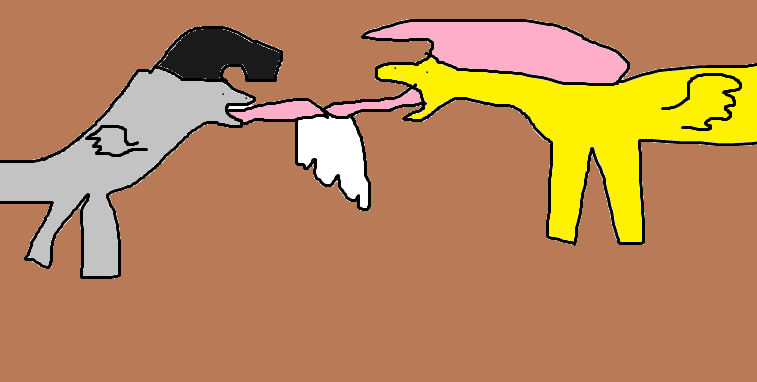 Size: 757x382 | Tagged: suggestive, derpibooru import, fluttershy, oc, pegasus, pony, starly, 1000 hours in ms paint, canon x oc, drool, exploitable meme, female, french kiss, lesbian, ms paint, quality, sloppy kissing, starlyshy, stylistic suck, tongue out