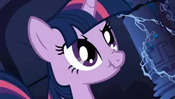 Size: 1280x720 | Tagged: safe, derpibooru import, screencap, twilight sparkle, unicorn, friendship is magic, angry, bust, castle of the royal pony sisters, close-up, frown, glare, nose wrinkle, portrait, scrunchy face, solo, unicorn twilight