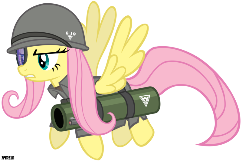 Size: 2500x1664 | Tagged: allied nations, artist:a4r91n, clothes, command and conquer, crossover, fluttershy, helmet, red alert, rocket launcher, safe, simple background, transparent background, uniform, vector