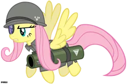 Size: 2500x1664 | Tagged: allied nations, artist:a4r91n, clothes, command and conquer, crossover, fluttershy, helmet, red alert, rocket launcher, safe, simple background, transparent background, uniform, vector