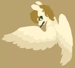 Size: 1750x1597 | Tagged: safe, artist:weepysheep, deleted from derpibooru, derpibooru import, oc, unofficial characters only, pegasus, pony, brown background, bust, mouth hold, pen, simple background, solo