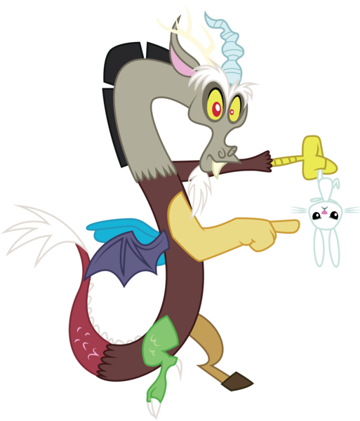 Size: 4237x4954 | Tagged: safe, artist:really-unimportant, derpibooru import, angel bunny, discord, absurd resolution, pointing, simple background, transparent background, unamused, unimpressed, vector