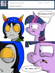 Size: 950x1264 | Tagged: ask, derpibooru import, homestuck, nepeta leijon, safe, spanish, twilight sparkle