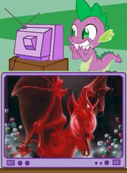 Size: 563x767 | Tagged: deathhunter, derpibooru import, dragon, exploitable meme, gem, ian watson, meme, safe, spike, television, tv meme