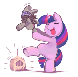 Size: 667x664 | Tagged: safe, artist:ende26, derpibooru import, smarty pants, twilight sparkle, pony, unicorn, animated, cute, dancing, female, filly, happy, open mouth, radio, twiabetes